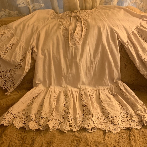 Boston Proper Tops - Boston Proper Cream Lace Peasant Blouse